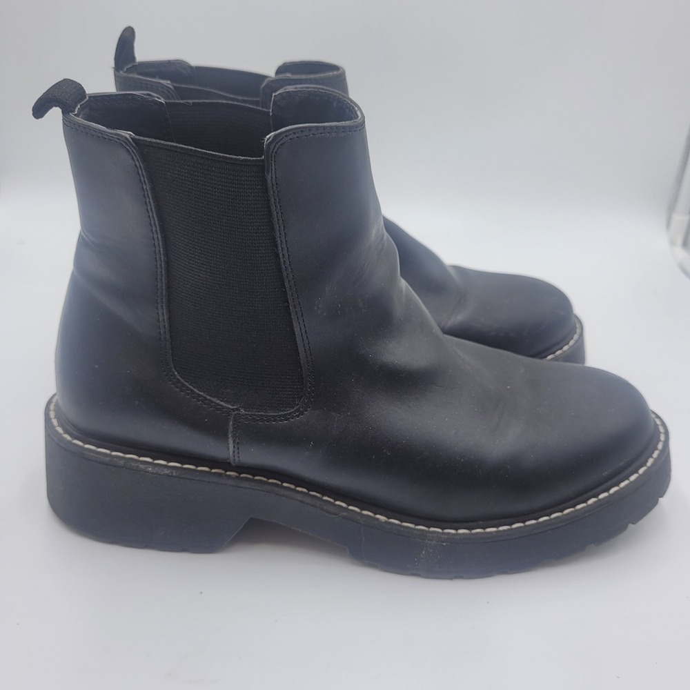 Steve Madden Black Faux Leather Chelsea Boots Chunky Lug Sole Platform Women 10M